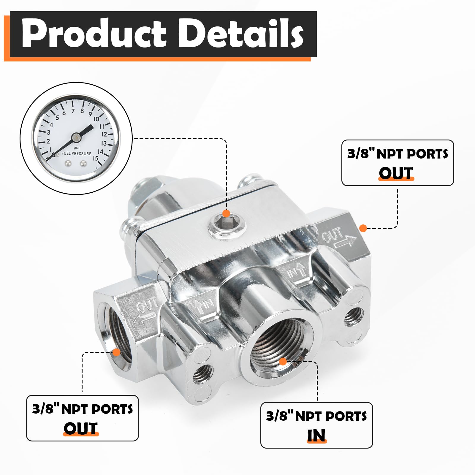 3/8 inch NPT gauge port on FQRANBO regulator for easy monitoring