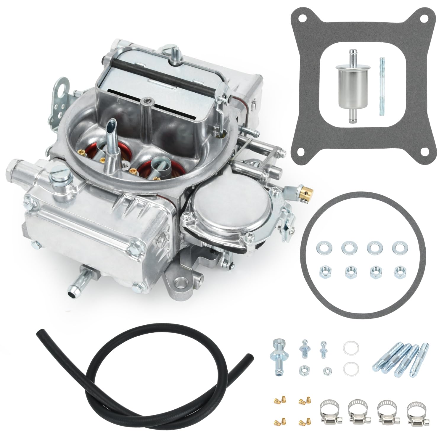 FQRANBO 600 CFM carburetor, top view, square-bore fit for 4160 engines and improved throttle response.