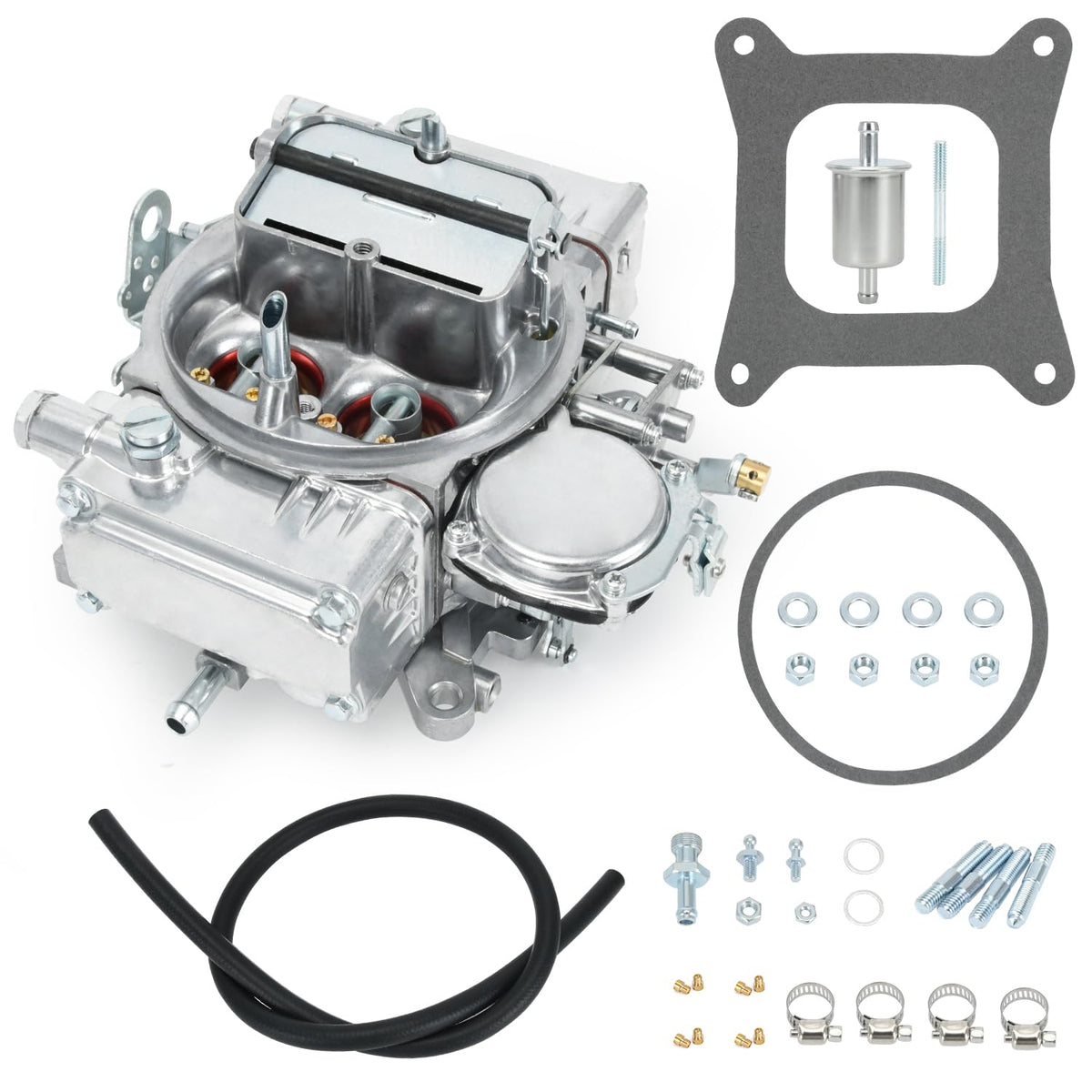 FQRANBO 600 CFM carburetor, top view, square-bore fit for 4160 engines and improved throttle response.