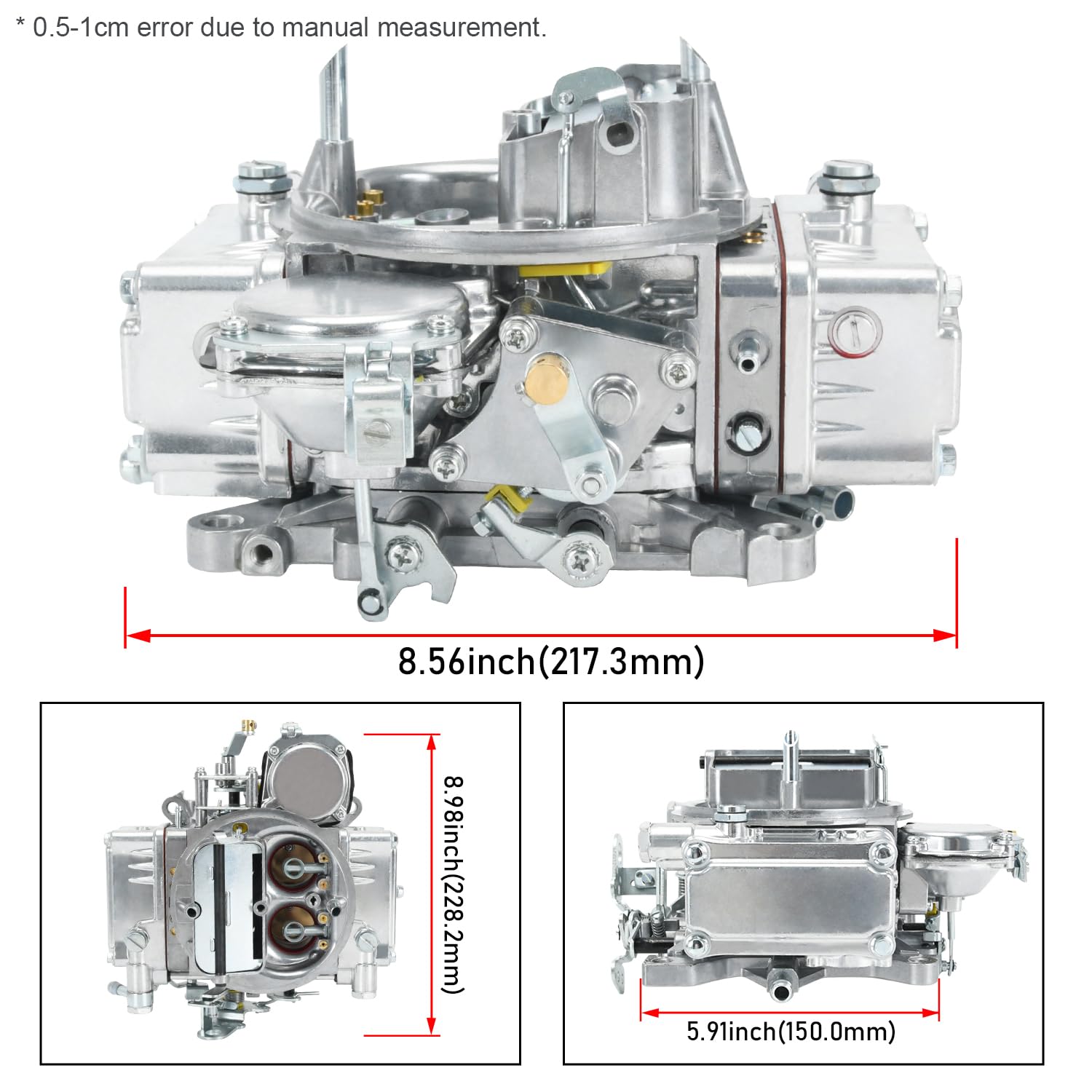 FQRANBO 600 CFM carburetor, side profile, durable aluminium construction for reliable performance.
