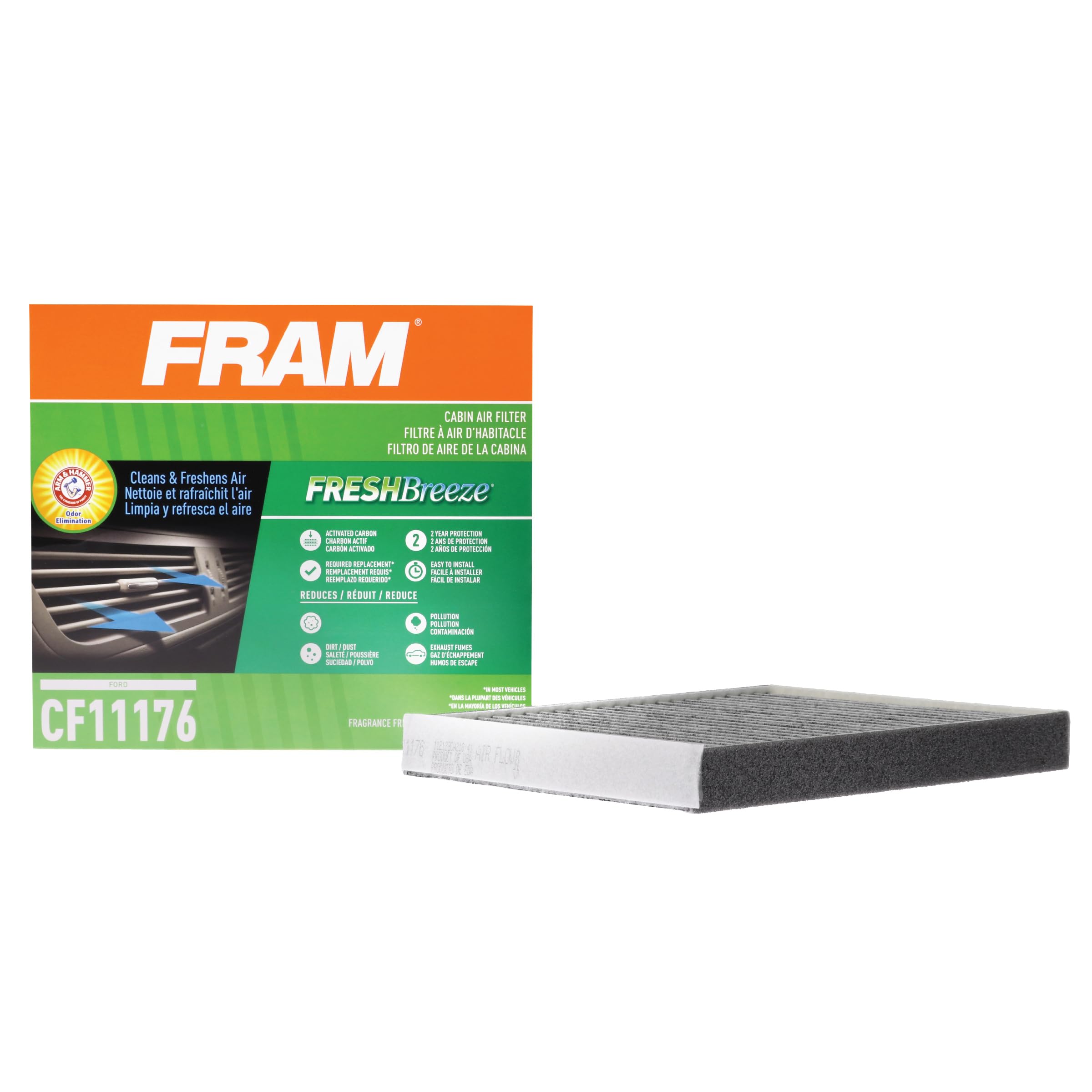 Fram Fresh Breeze cabin air filter ready for installation to purify cabin air.