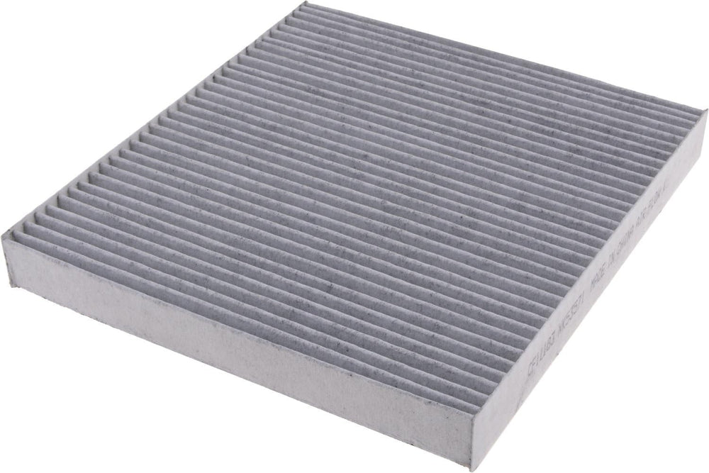 Carbon media layer close-up demonstrates filtration of road dust and pollen.