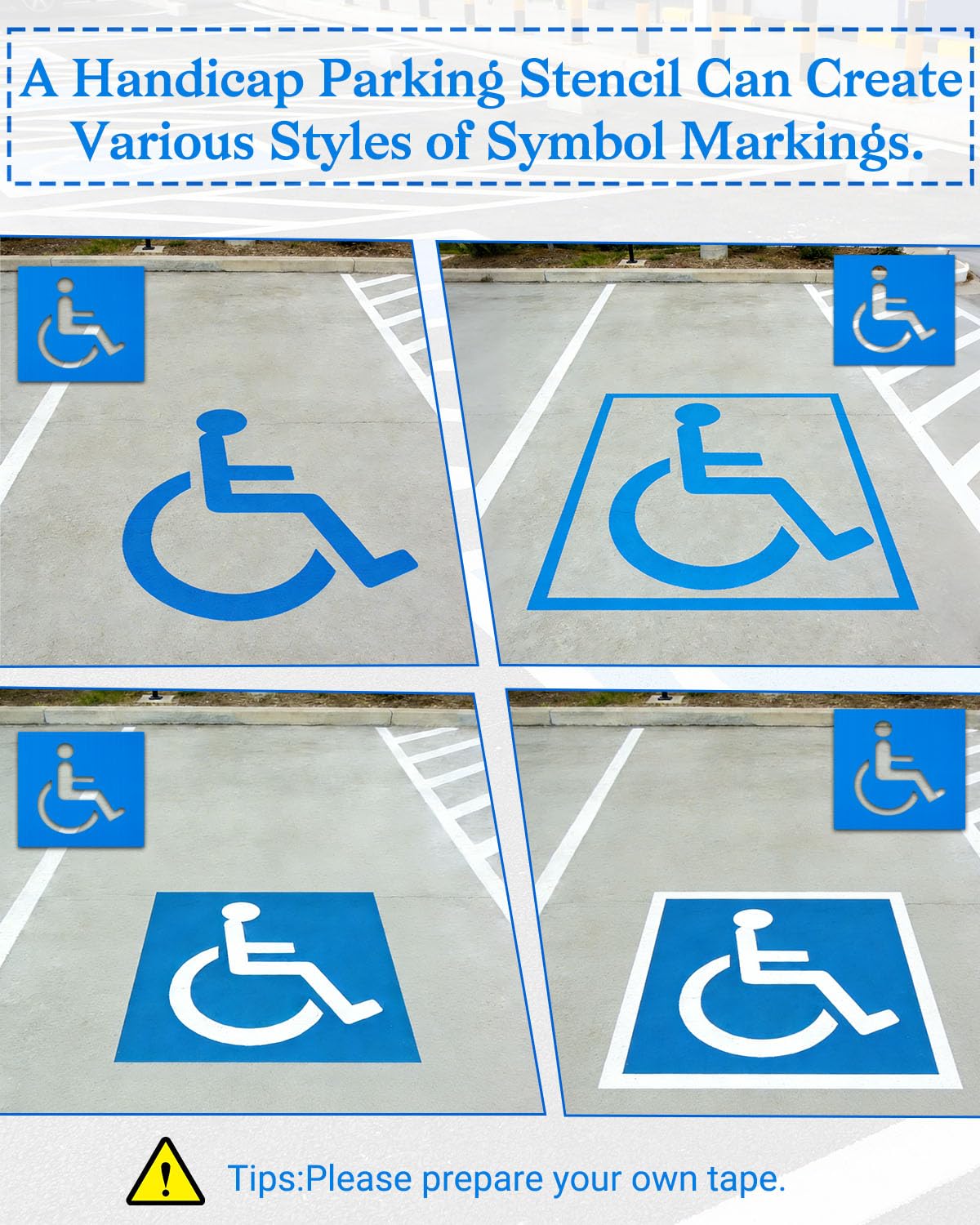 FrameFirm ADA parking-space stencil compatible with spray or roll paint.
