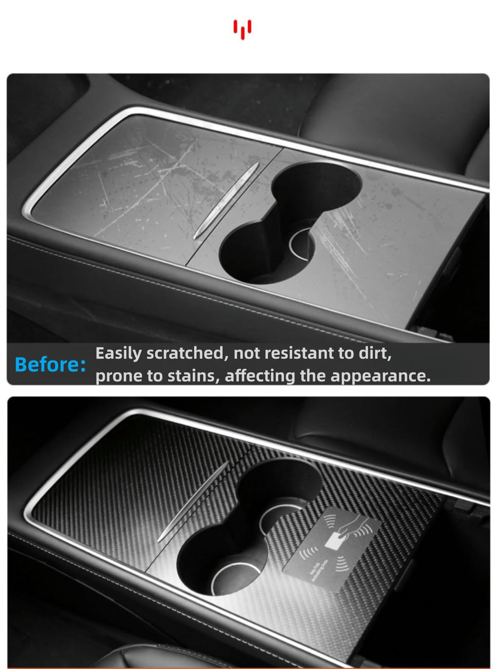 Frani center console wrap installation, no tools required, bubble-free results.