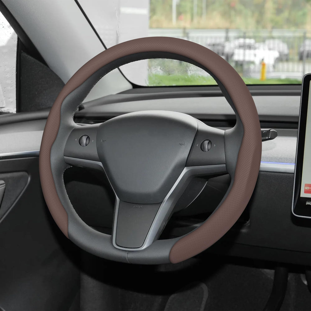 Frani Nappa leather wheel cover in cocoa brown with premium grip