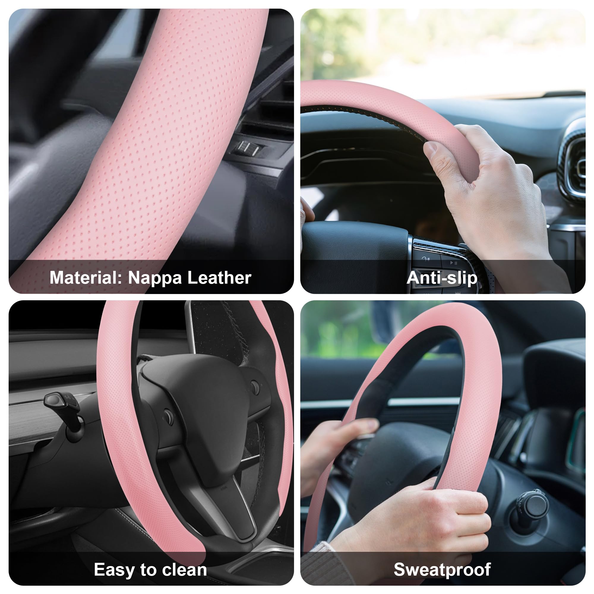 Frani steering wheel cover features snap-on installation for fast fitting.