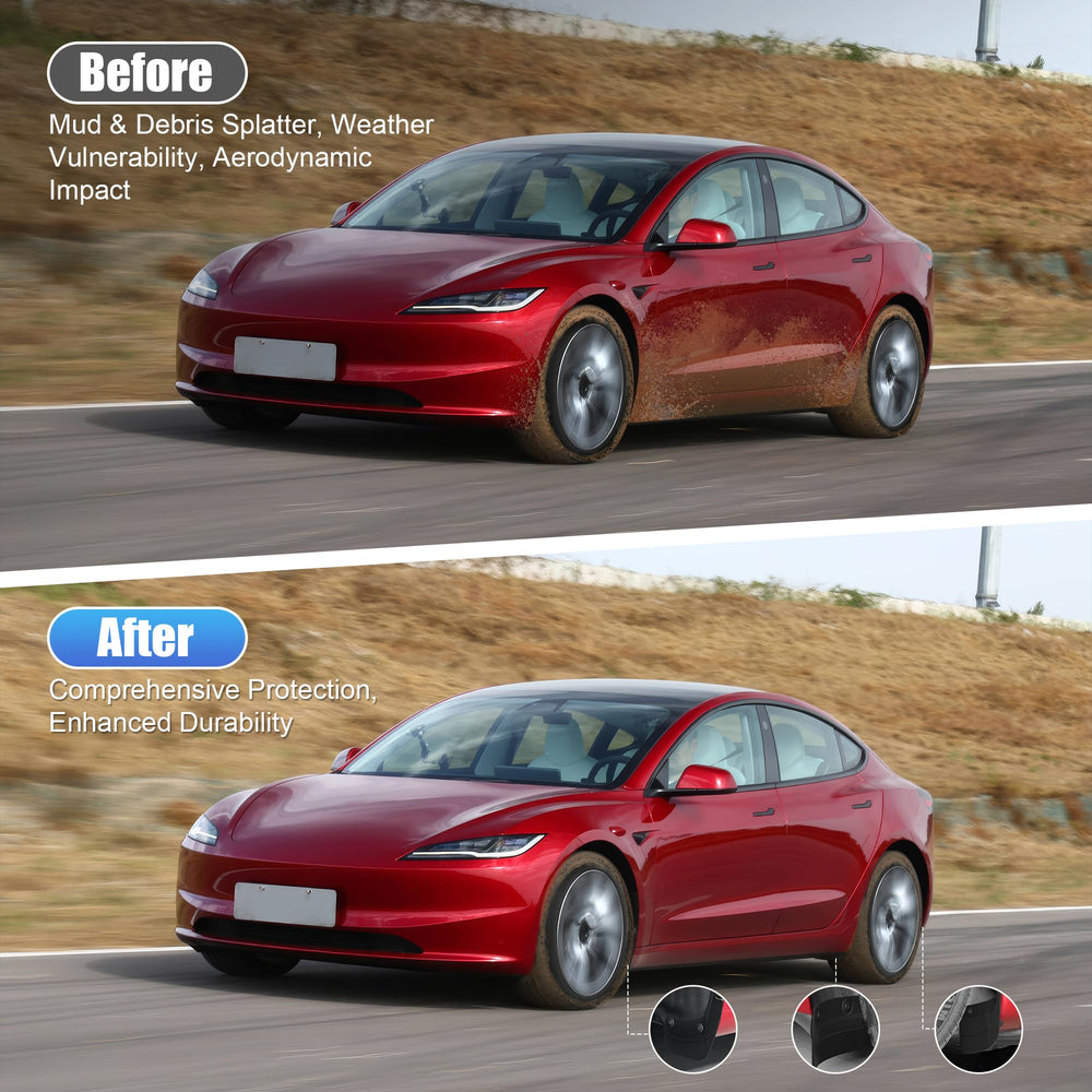 Frani mud flaps for Tesla Model 3 Highland front-right protection and splash reduction.