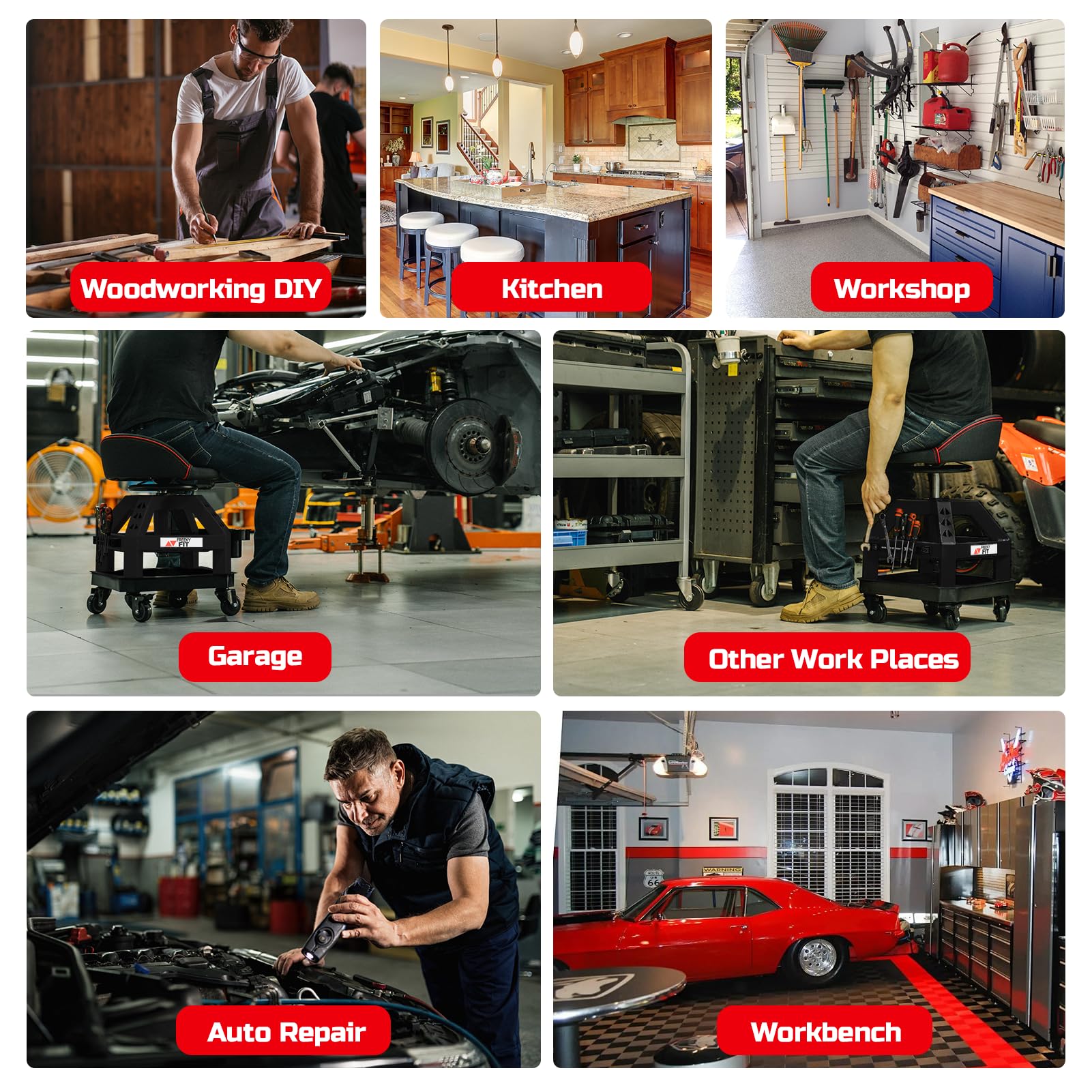 Quiet, smooth 360-degree casters for effortless movement around the workshop.
