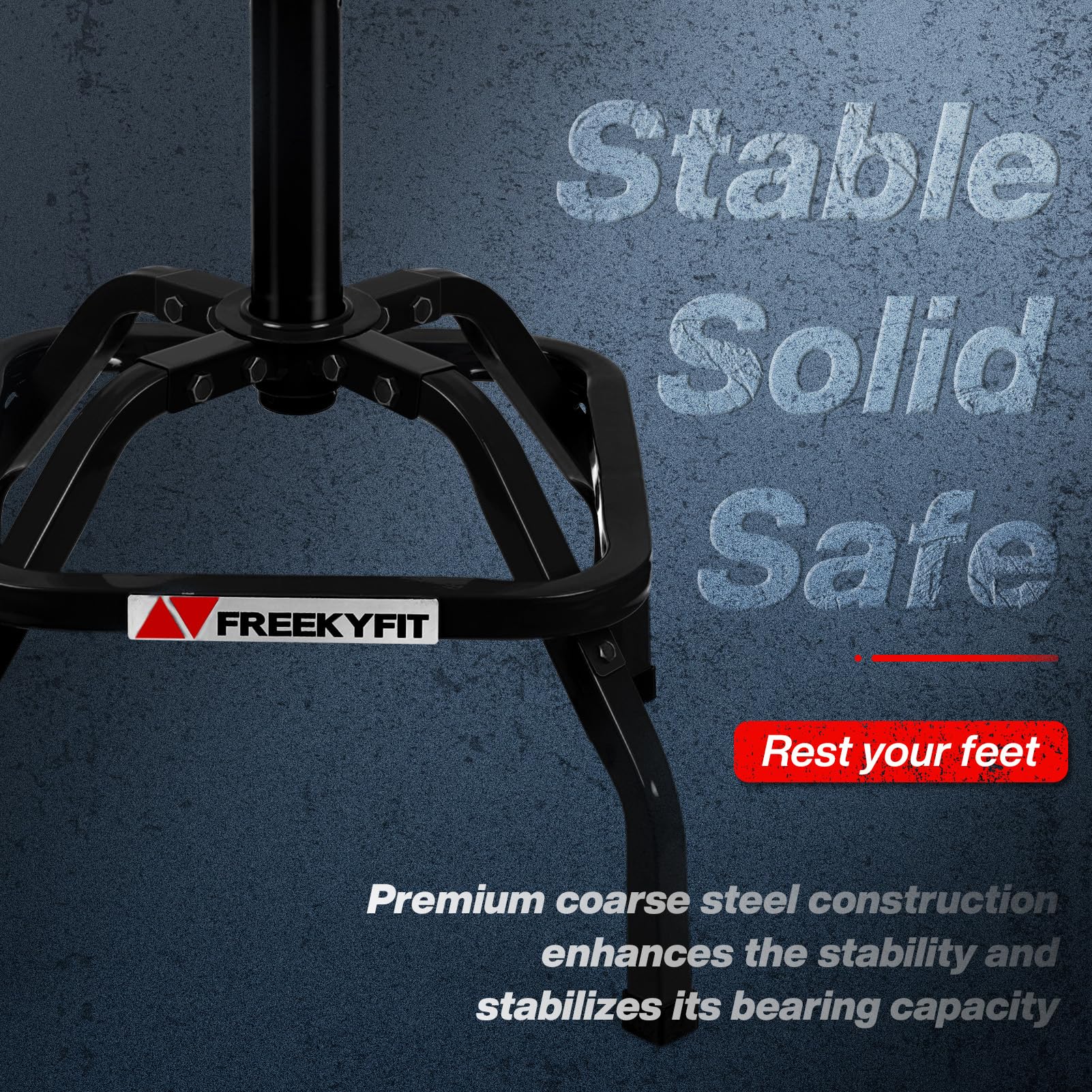 FreekyFit heavy-duty steel frame supports up to 300 pounds with footrest