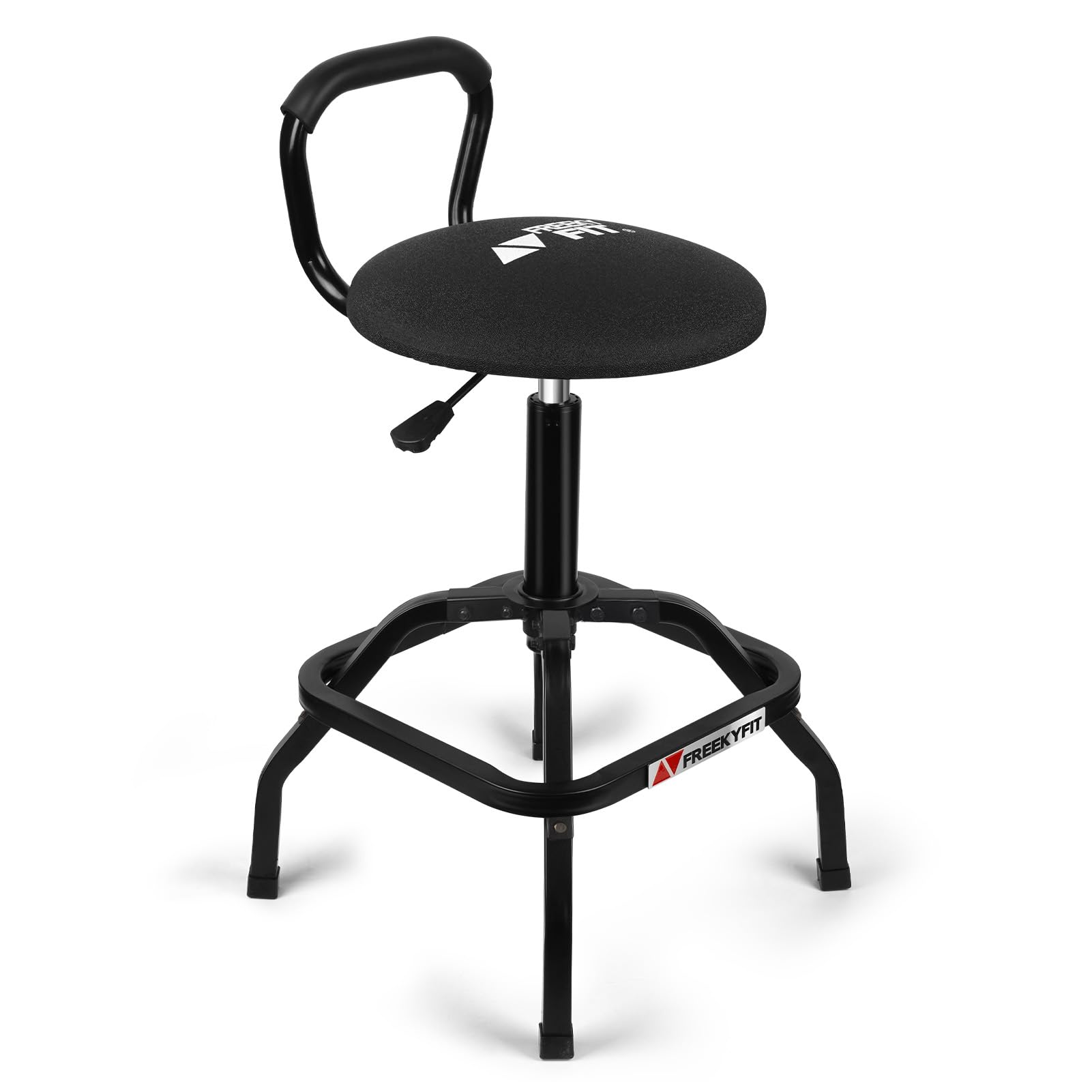 FreekyFit Garage Stool seat close-up showing the comfortable cushion for long tasks