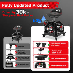 FreekyFit mechanic stool with padded back support for long sessions.