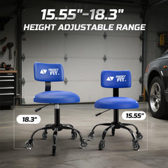FreekyFit blue stool front view showcasing adjustable height feature