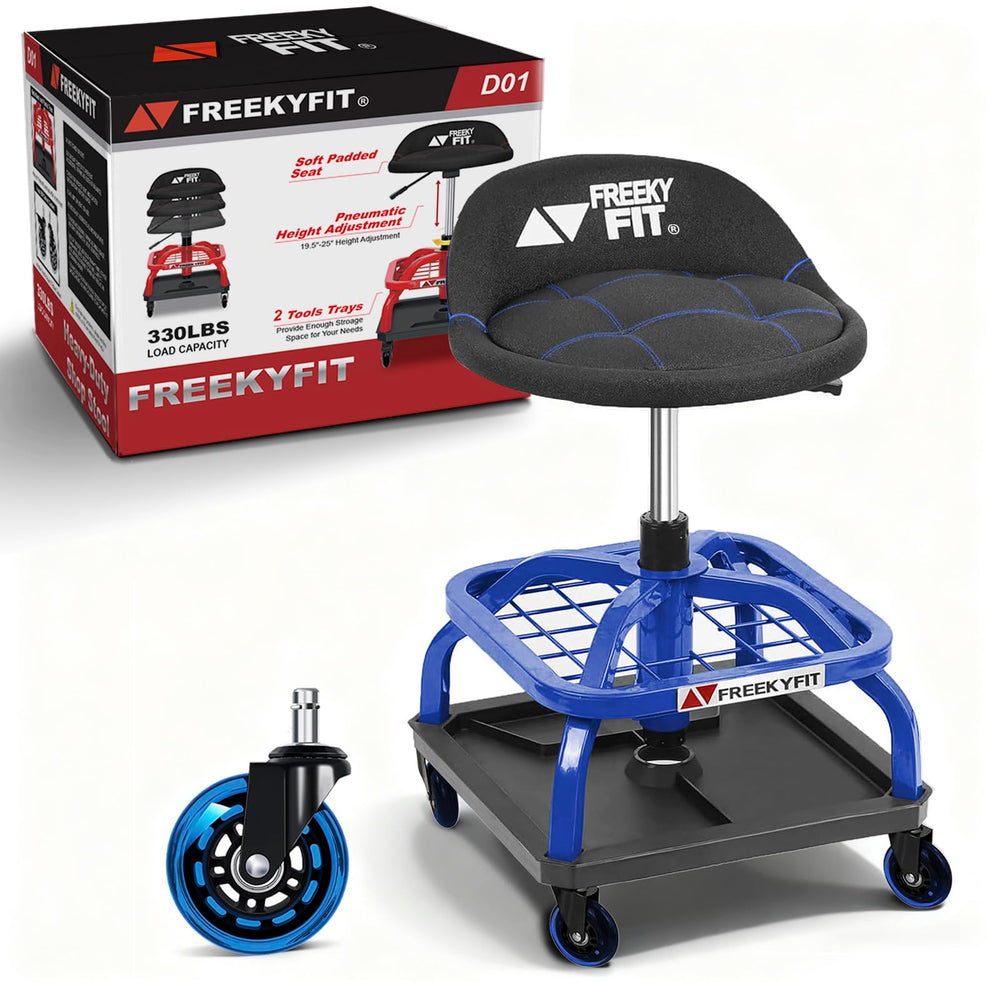 FreekyFit ergonomic rolling stool enhances mobility on busy shop floors.