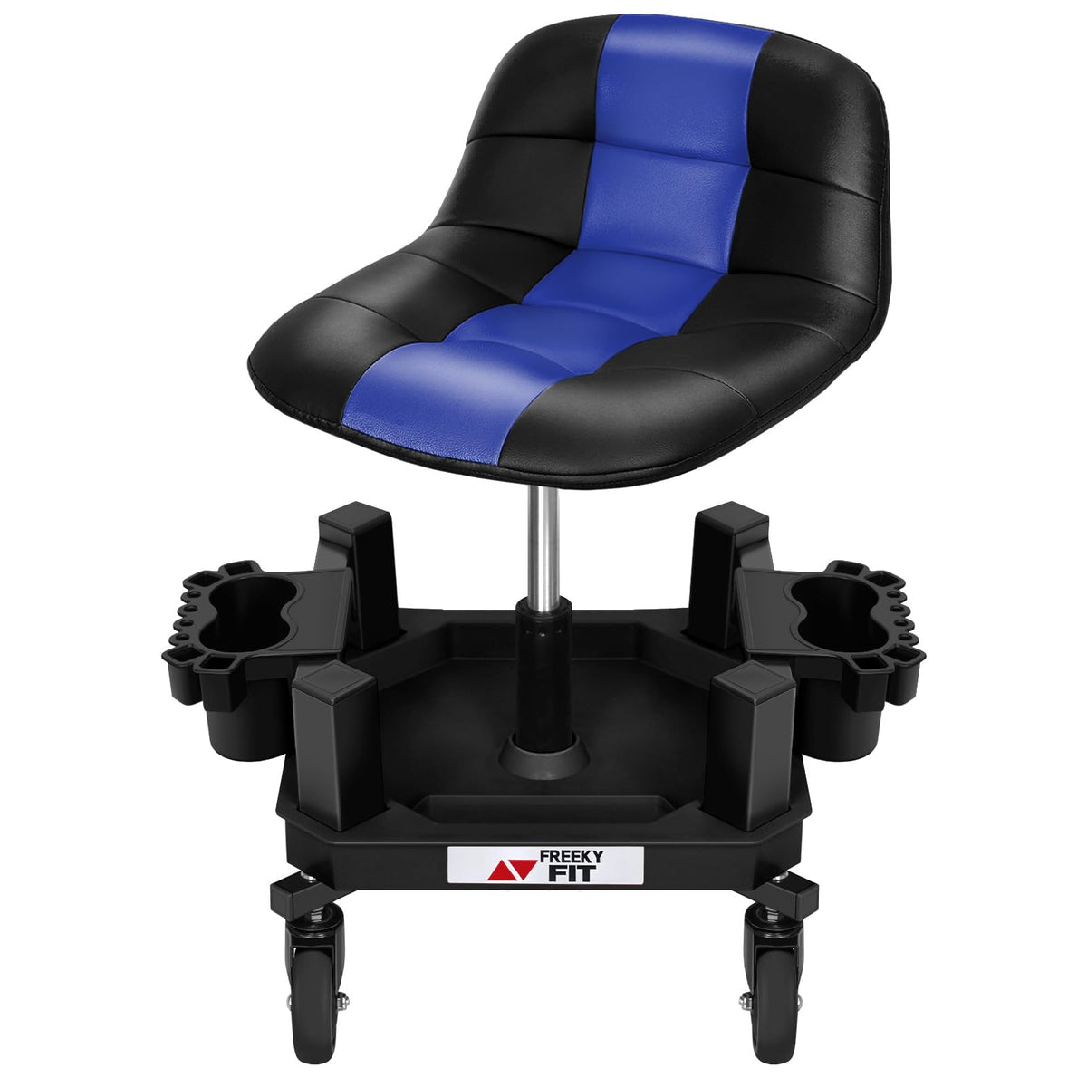 FreekyFit rolling stool with 4 inch wheels for smooth mobility in the workshop