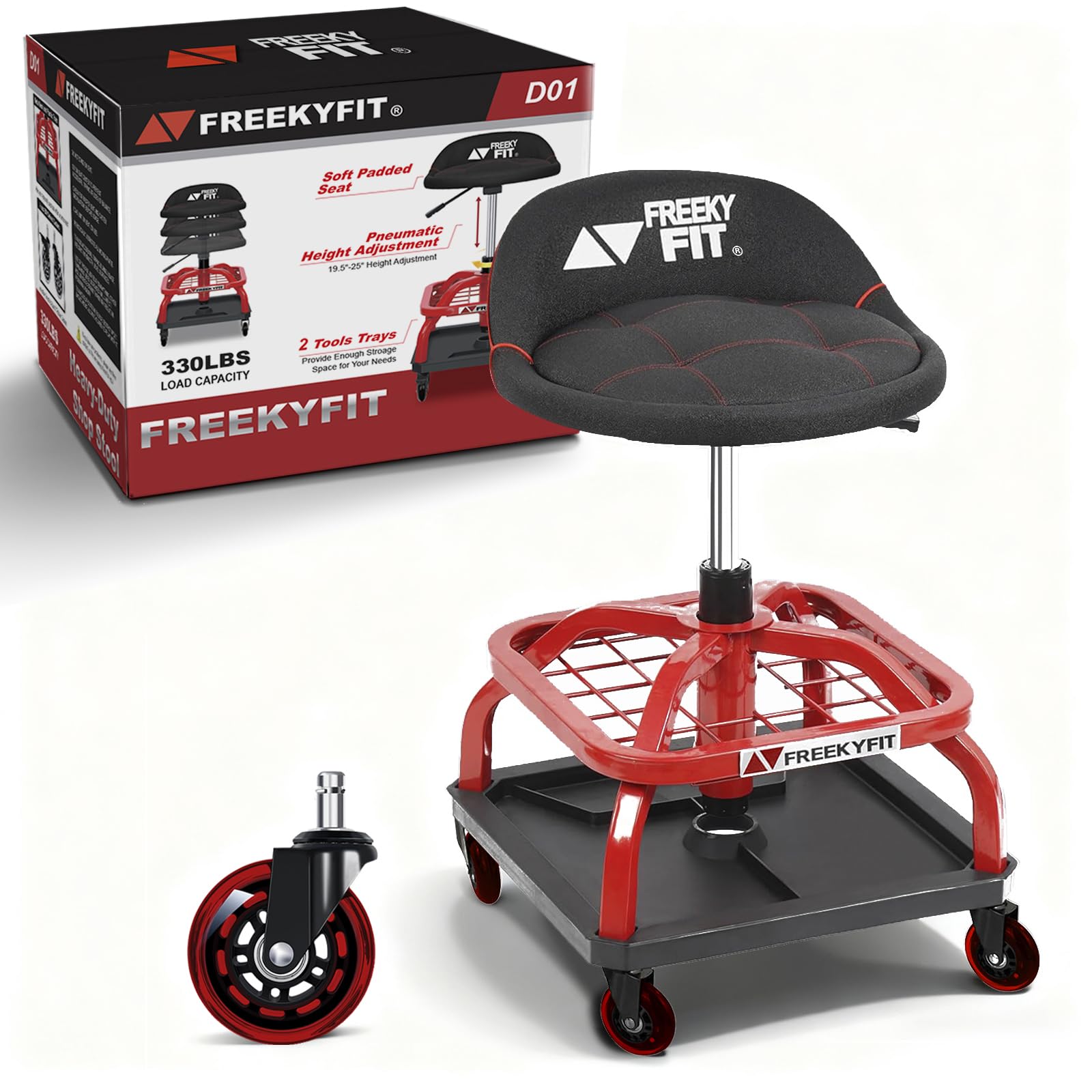 FreekyFit rolling stool ideal for workshop environments.