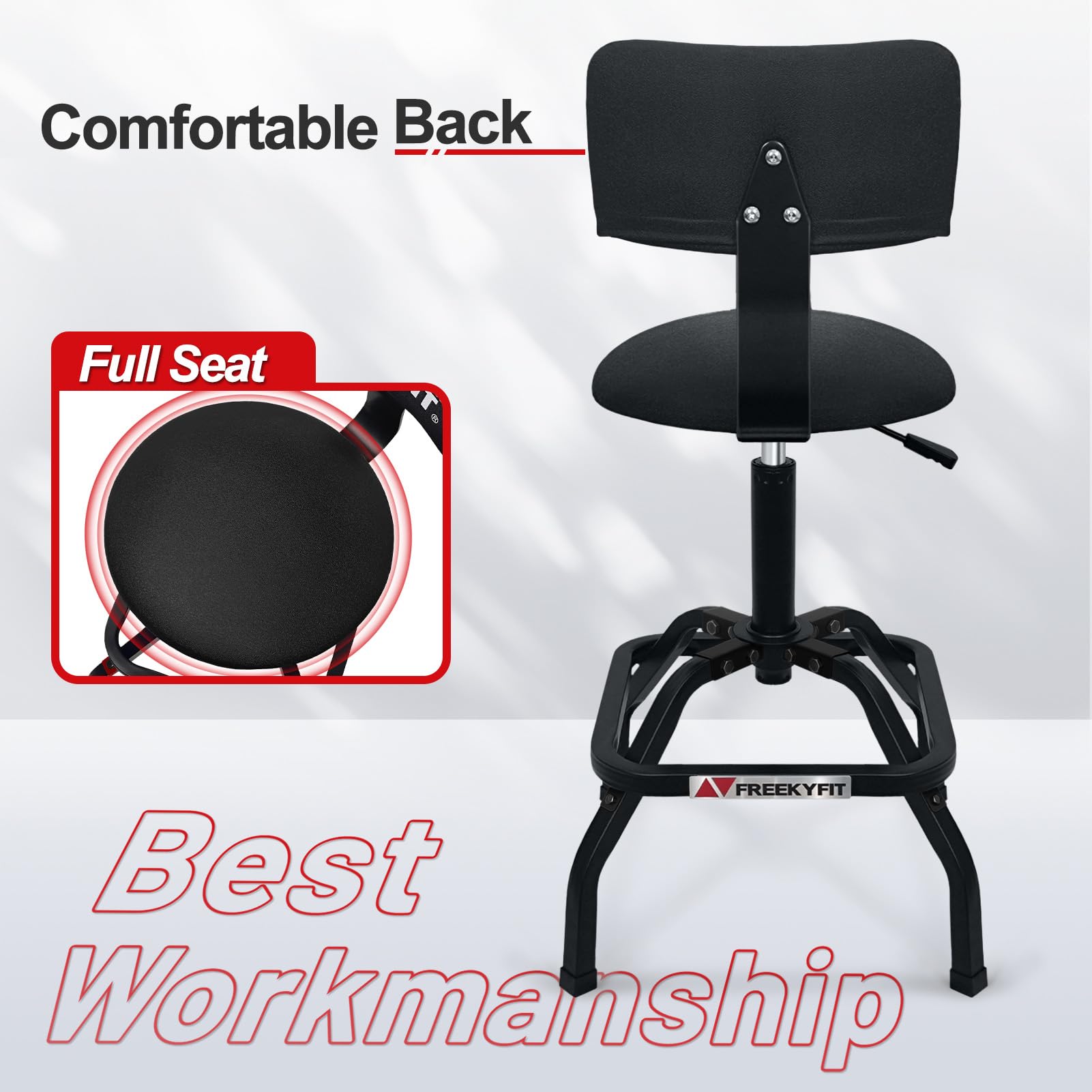 FreekyFit 300 lbs capacity on heavy-duty shop stool