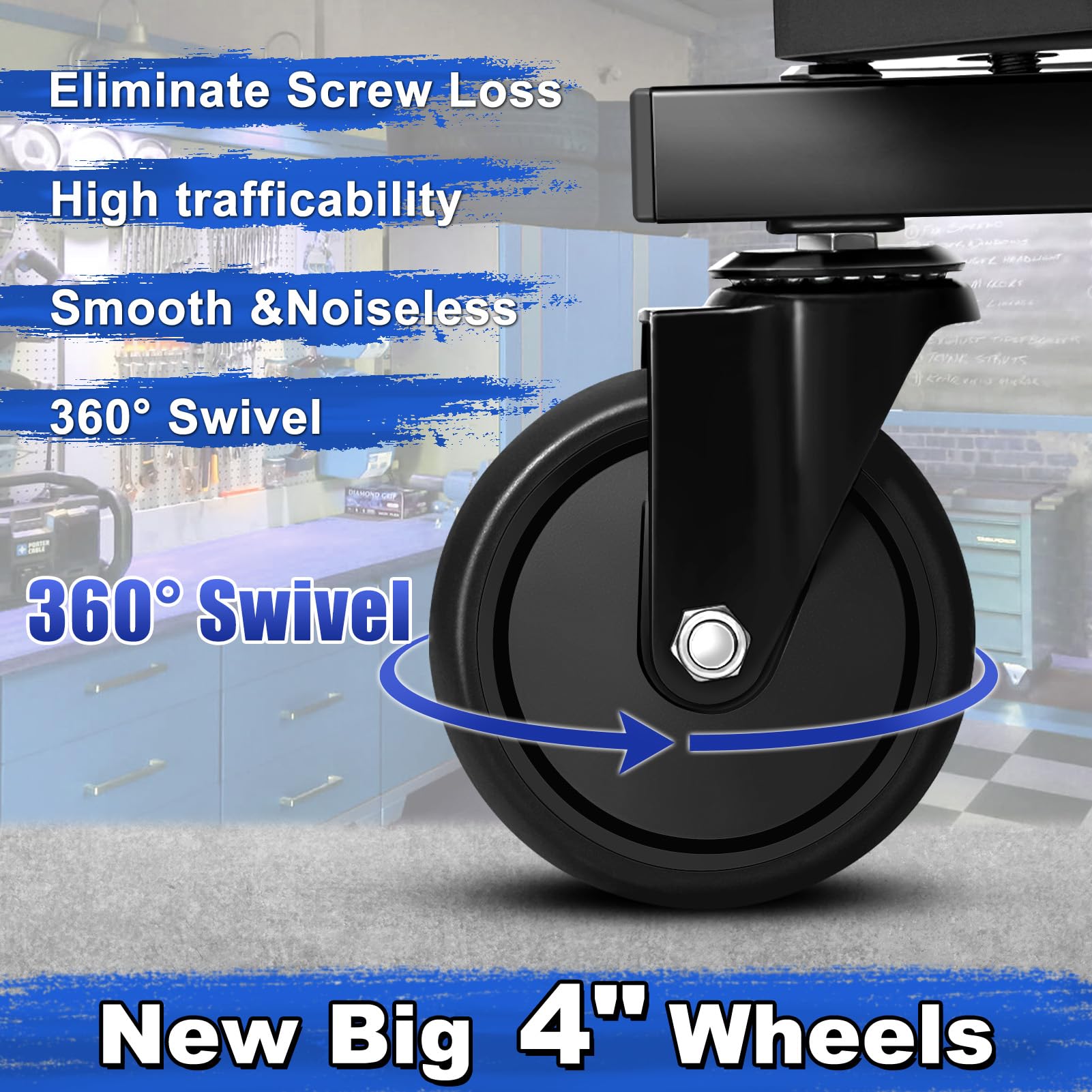 FREEKYROCK 360° swivel wheels roll quietly on varied surfaces