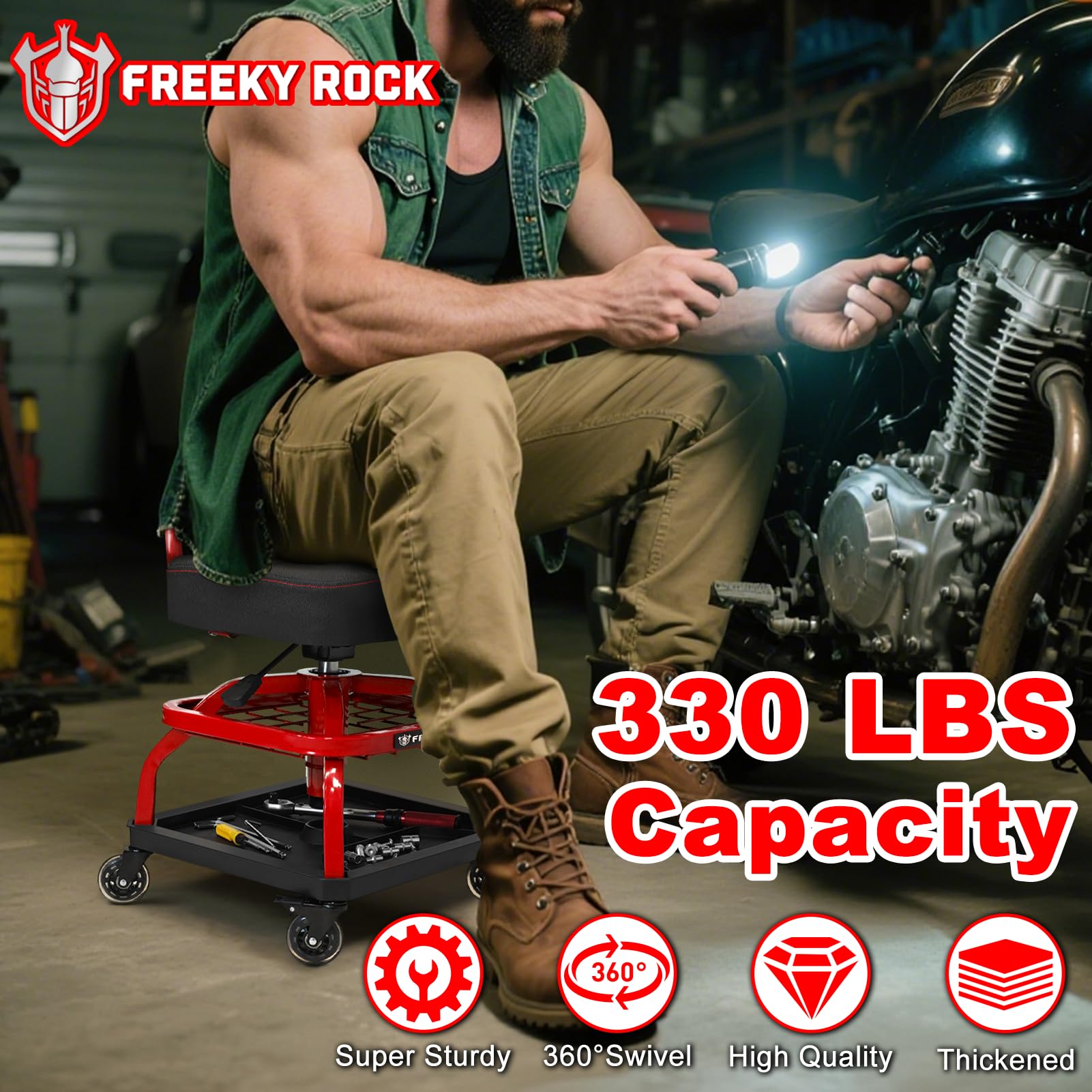 FREEKYROCK backrest handle uses soft NBR grip.