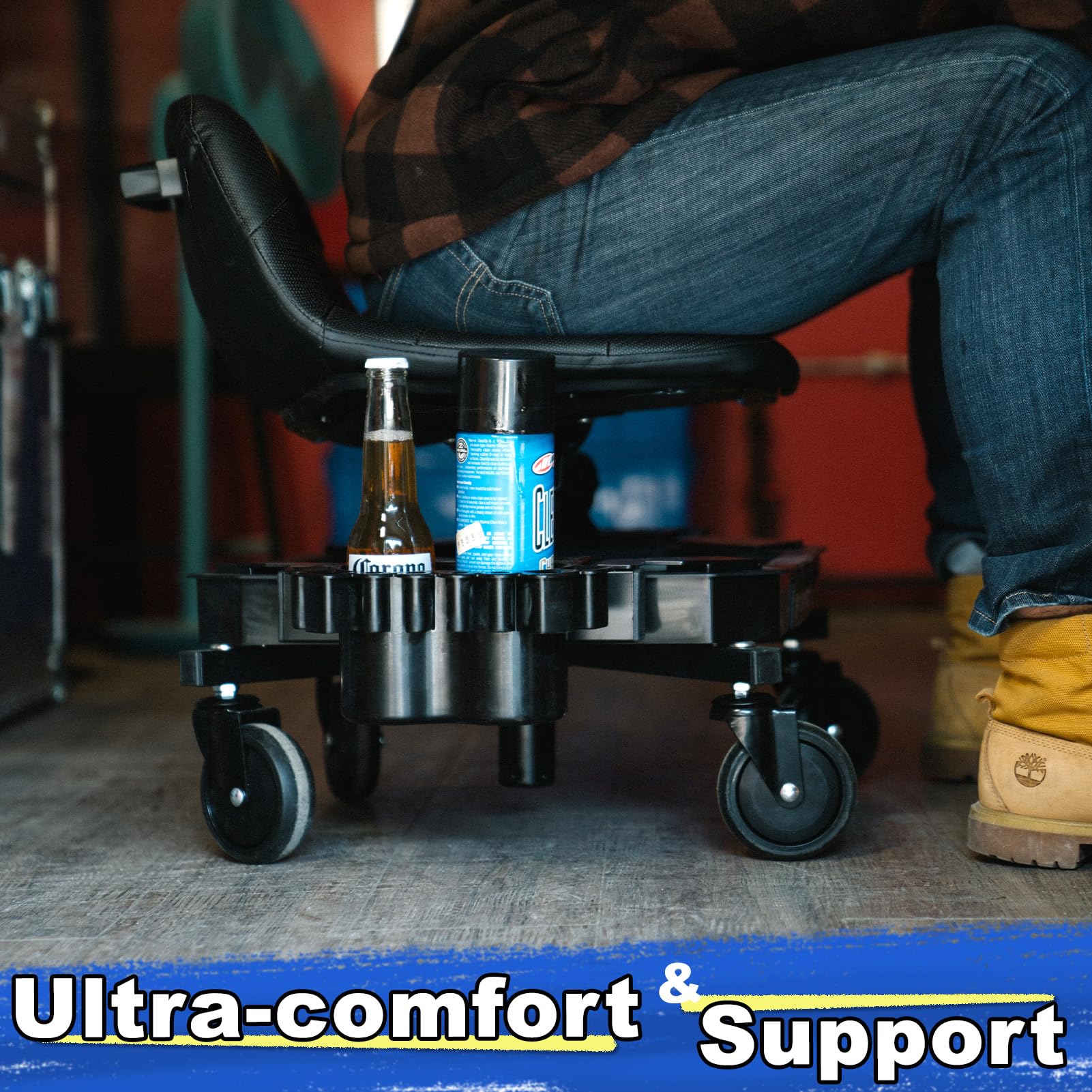 FREEKYROCK blue stool adds modern, high-tech style to garages