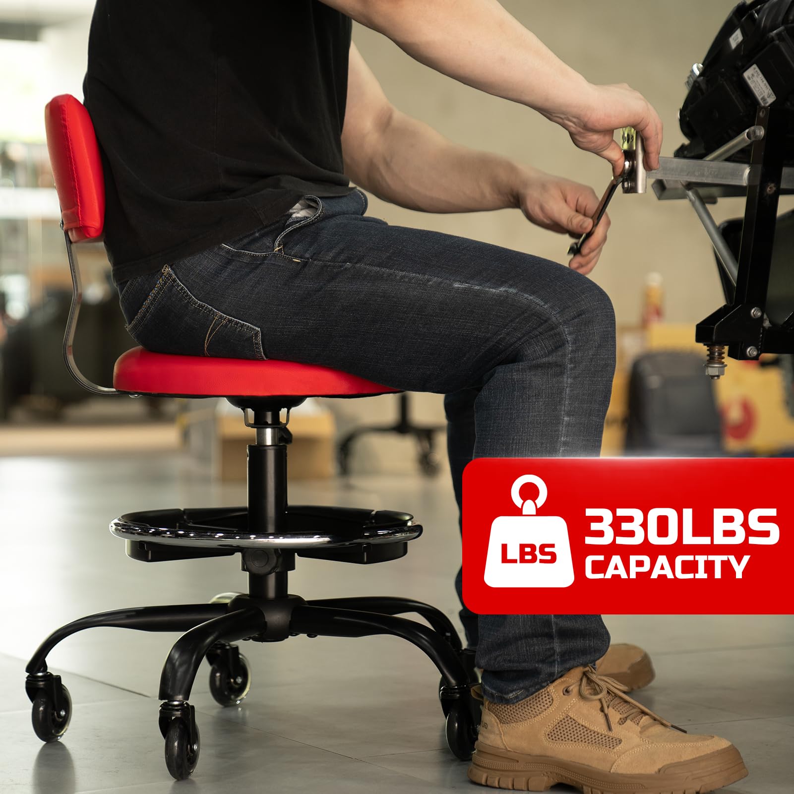 Freekyrock heavy-duty base provides stable support on uneven floors.