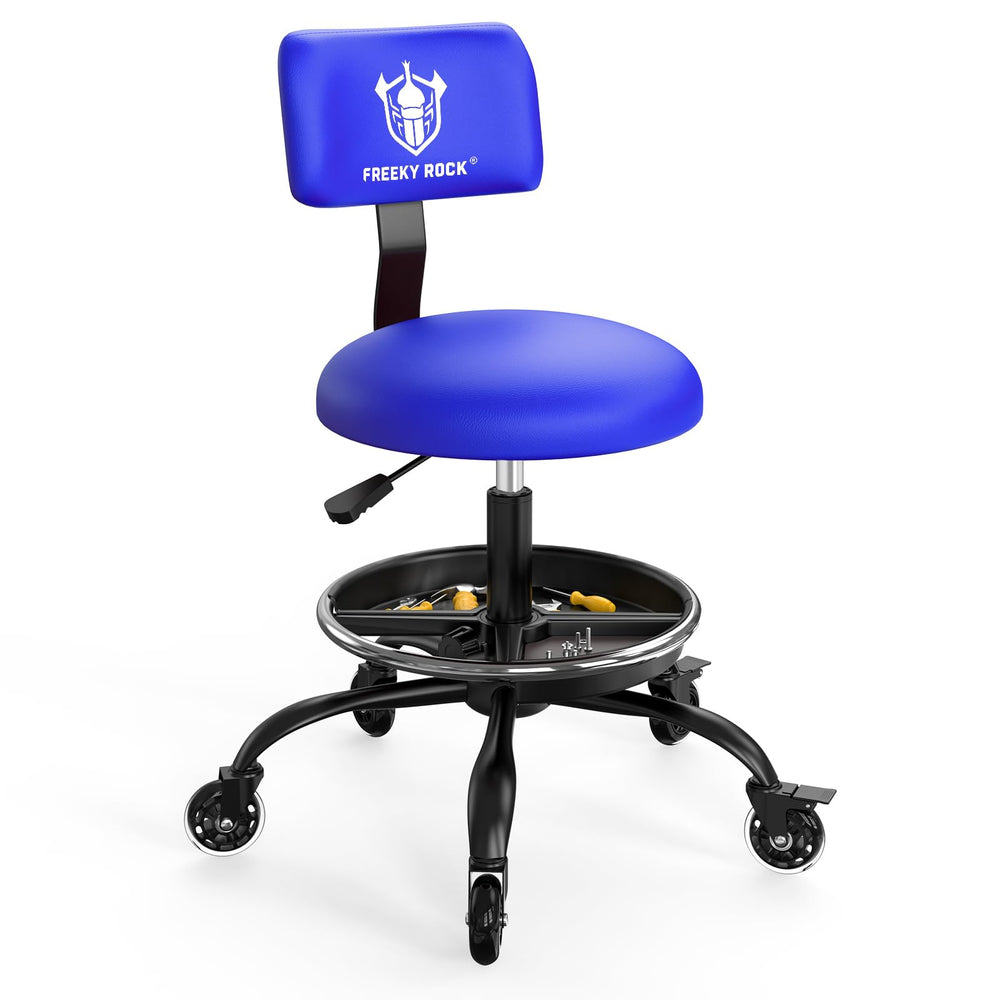 Freekyrock rolling shop stool with wheels for effortless garage mobility and stable positioning.