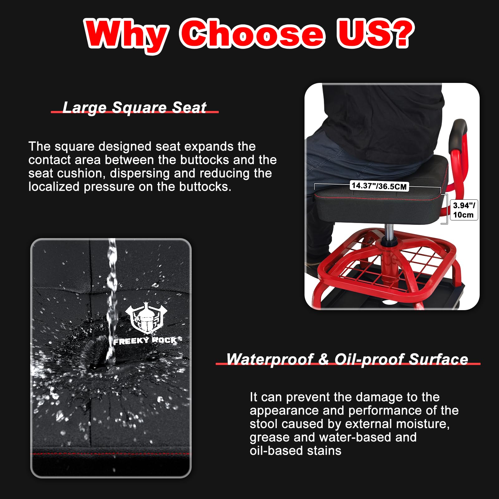 FREEKYROCK soft backrest provides waist support during tasks.