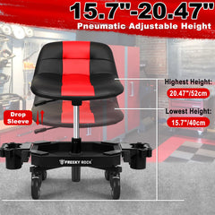FREEKYROCK rolling stool side view emphasizes ergonomic backrest for comfort