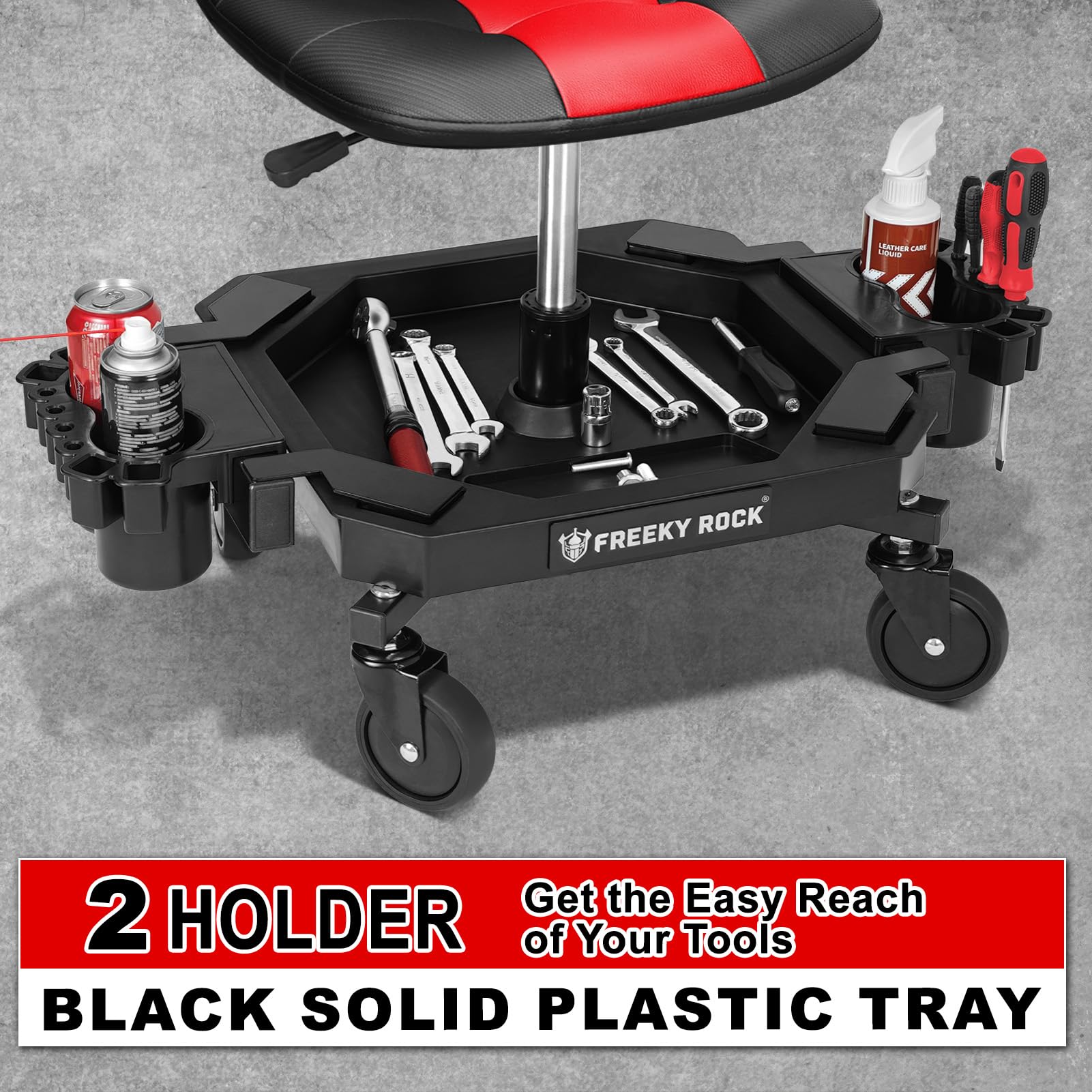 FREEKYROCK rolling stool storage tray keeps small parts organized