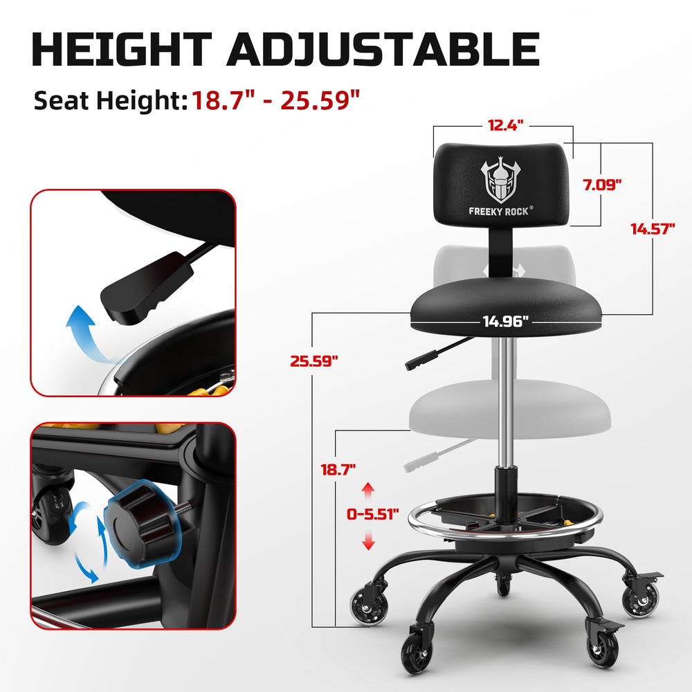 FREEKYROCK ergonomic backrest supports long repair sessions.
