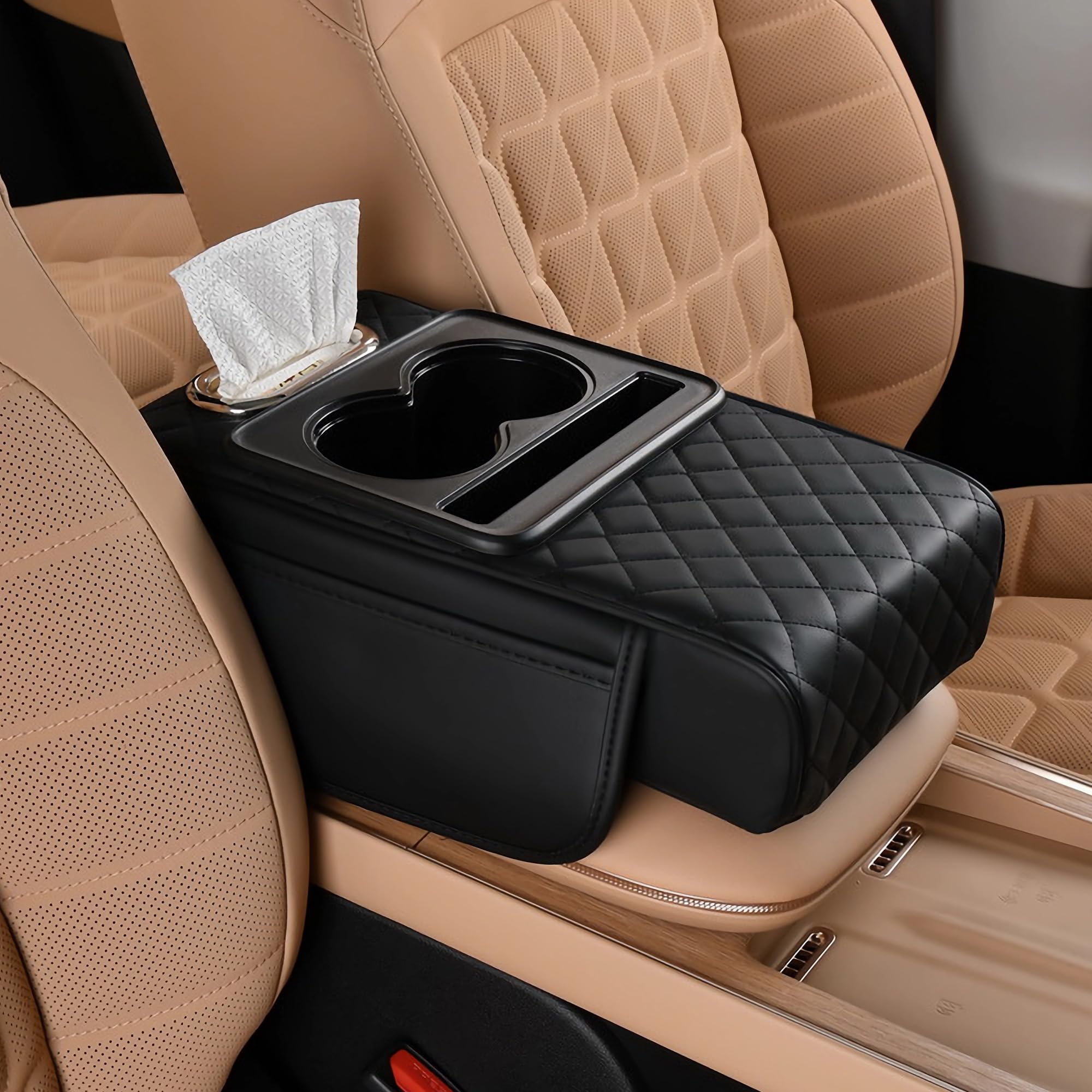 FREESOO center console cover leather protects the armrest while adding organization.