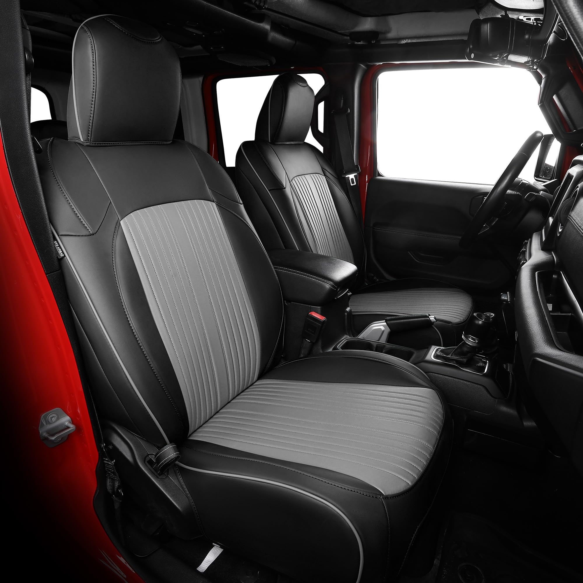 FREESOO Jeep Gladiator front seat cover in black protects upholstery with waterproof faux leather.