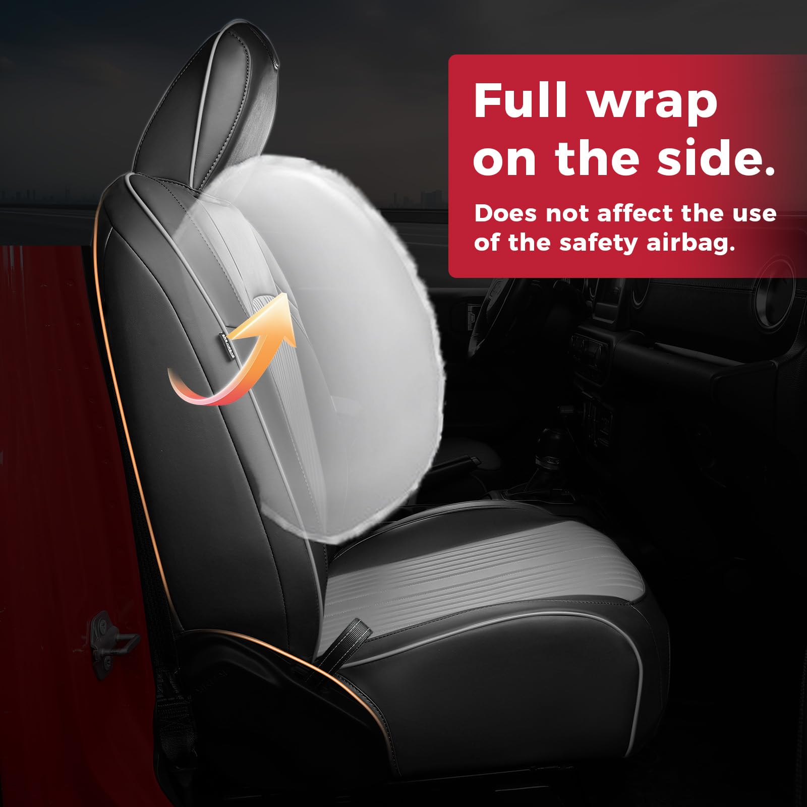 FREESOO Jeep Gladiator seat belt and airbag compatible design protects safety features.