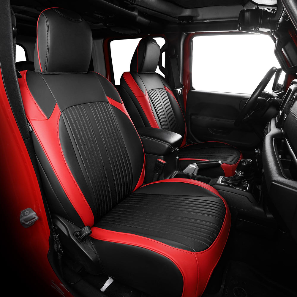 FREESOO Jeep Gladiator seat covers full set showing precise fit and premium faux leather comfort.