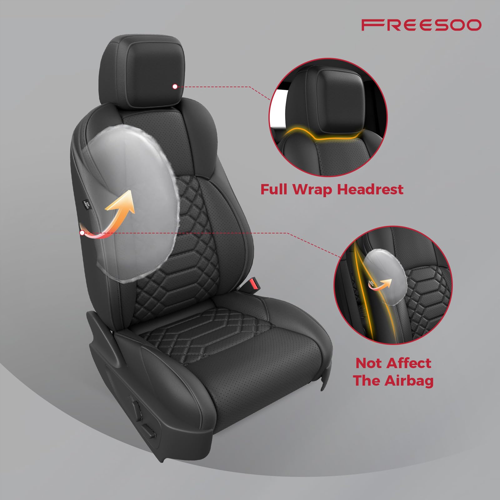 Close-up of FREESOO faux leather texture on Tacoma seat covers for a luxe feel.