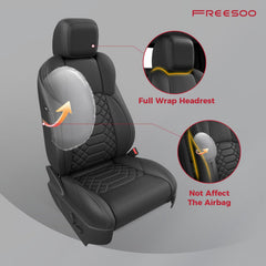 Close-up of FREESOO faux leather texture on Tacoma seat covers for a luxe feel.