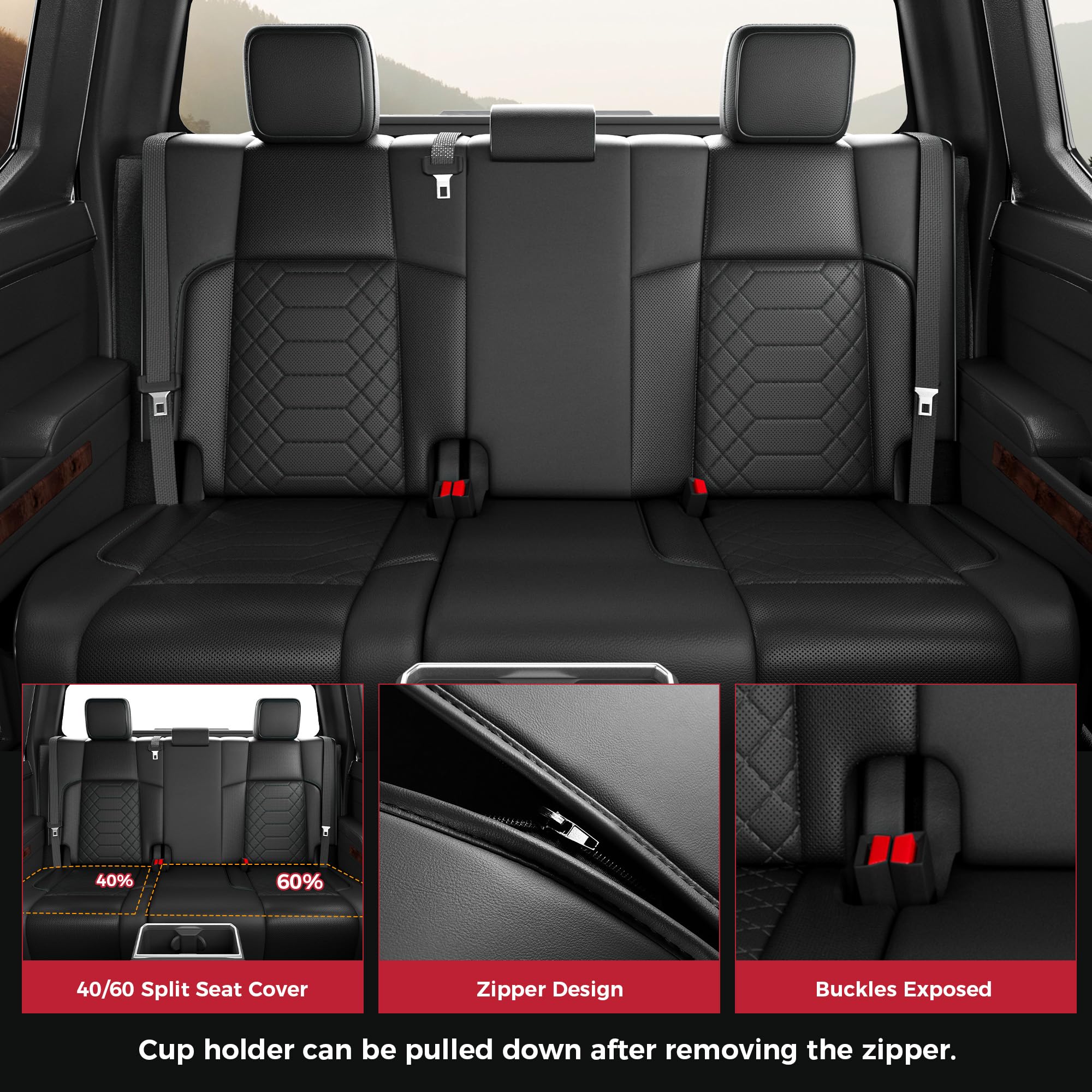 Front pocket design on FREESOO Tacoma seat covers for organized items.