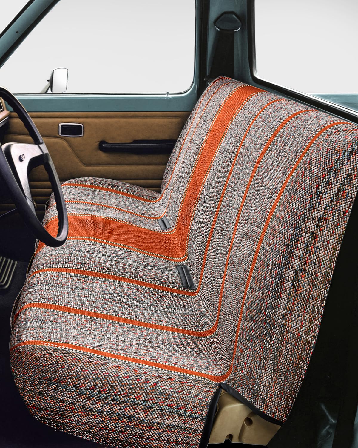 FREMONT AUTO Baja Saddle Seat Cover orange front view offers durable protection with bold style.