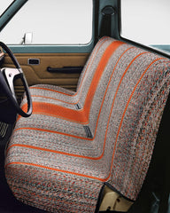 FREMONT AUTO Baja Saddle Seat Cover orange front view offers durable protection with bold style.