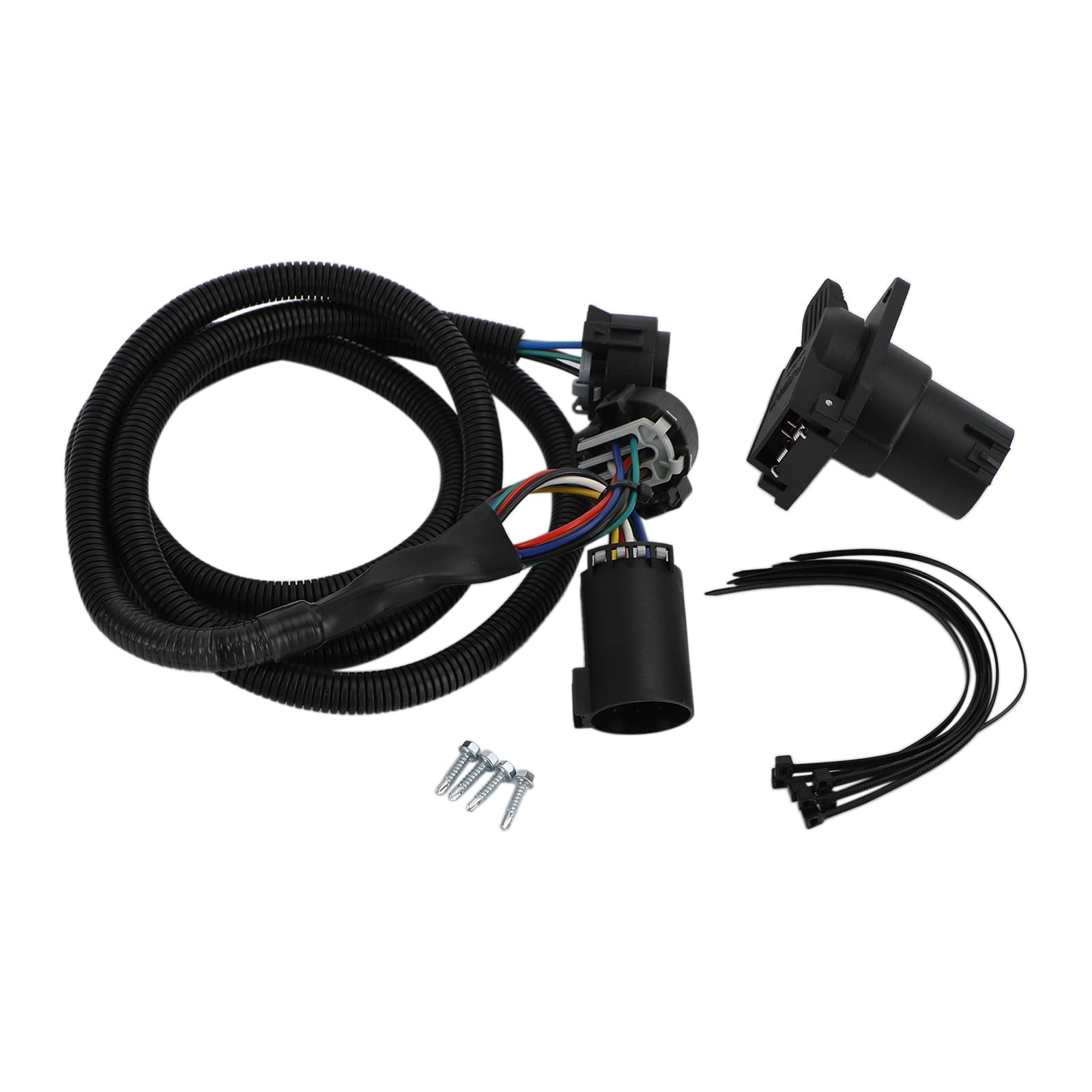 Frezon truck bed wiring harness mounted on left bed wall for Ford Super Duty with reliable 7-pin hookup.