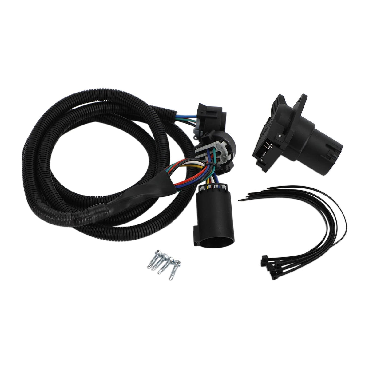 Frezon truck bed wiring harness mounted on left bed wall for Ford Super Duty with reliable 7-pin hookup.