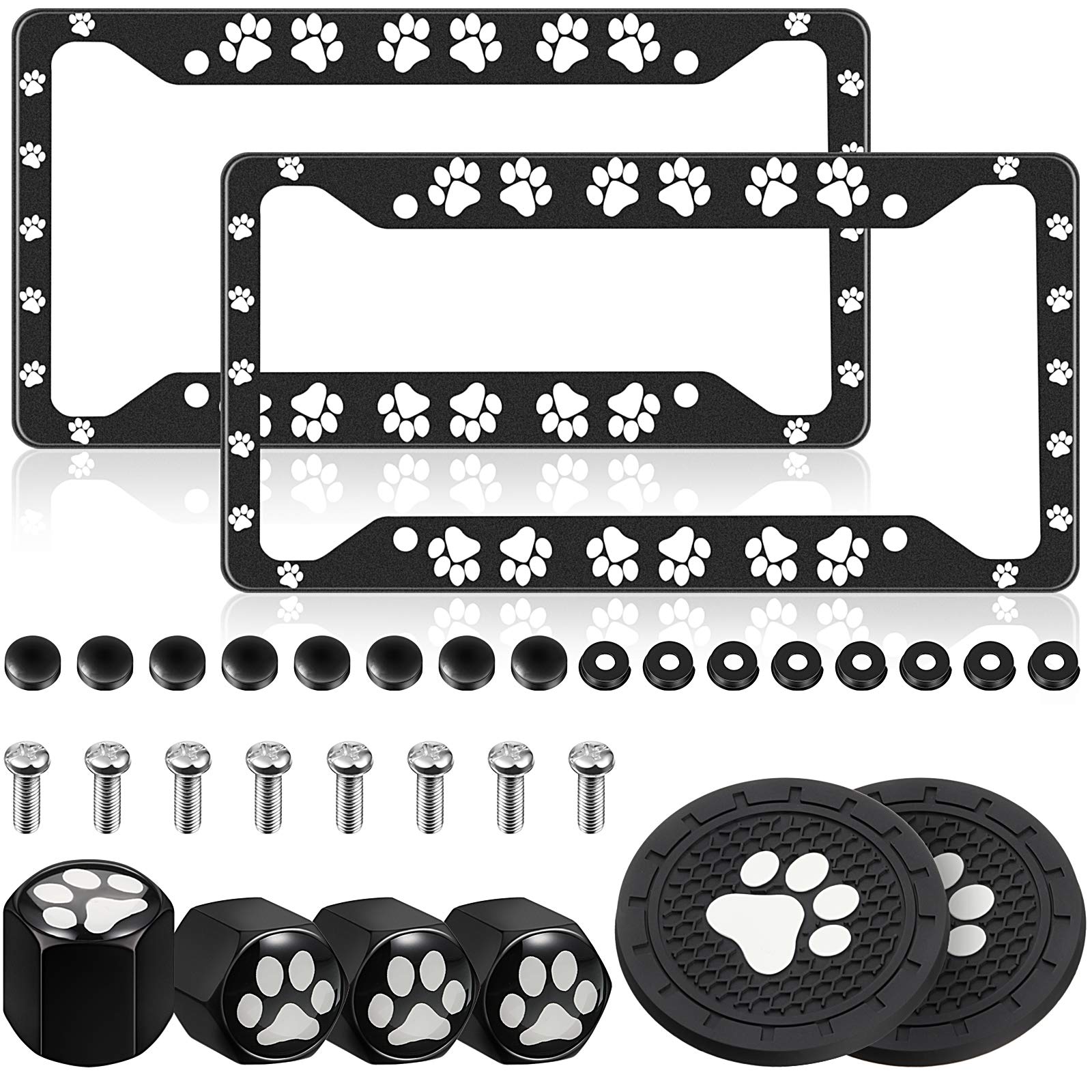 Frienda 2-piece dog paw license plate frame adds front-end style and protection.