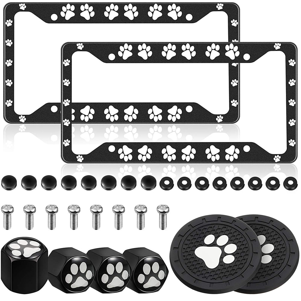 Frienda 2-piece dog paw license plate frame adds front-end style and protection.