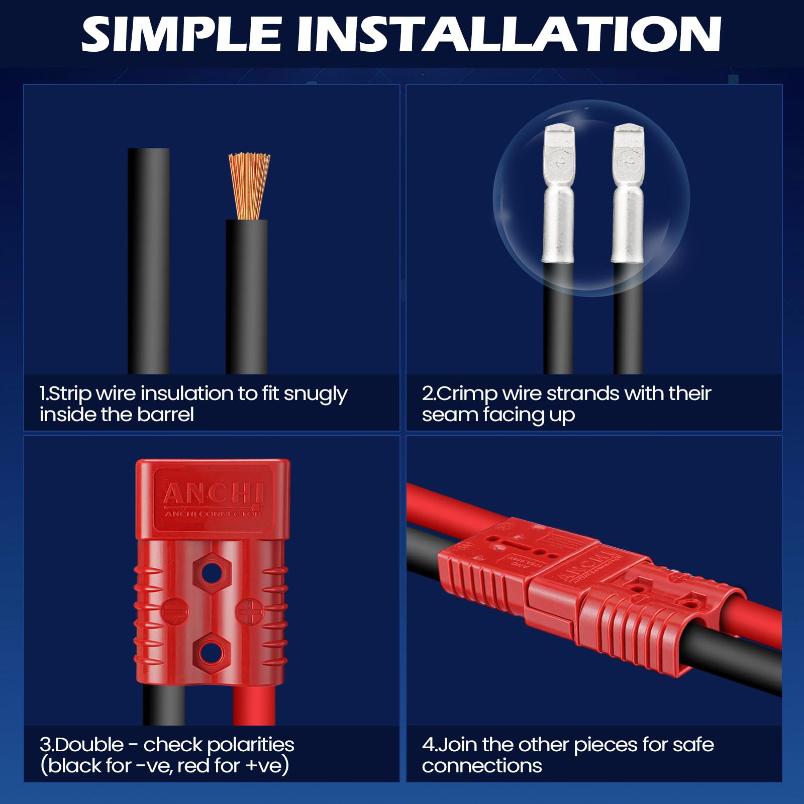 Frienda battery quick connector with rubber boot protects against dust and moisture.