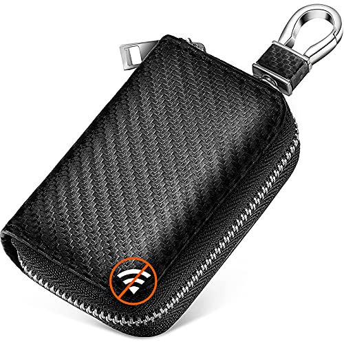 Frienda car key fob carbon fiber bag close-up showing durable signal-blocking texture