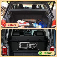 Compact storage net maximizing trunk and cabin space for daily use.