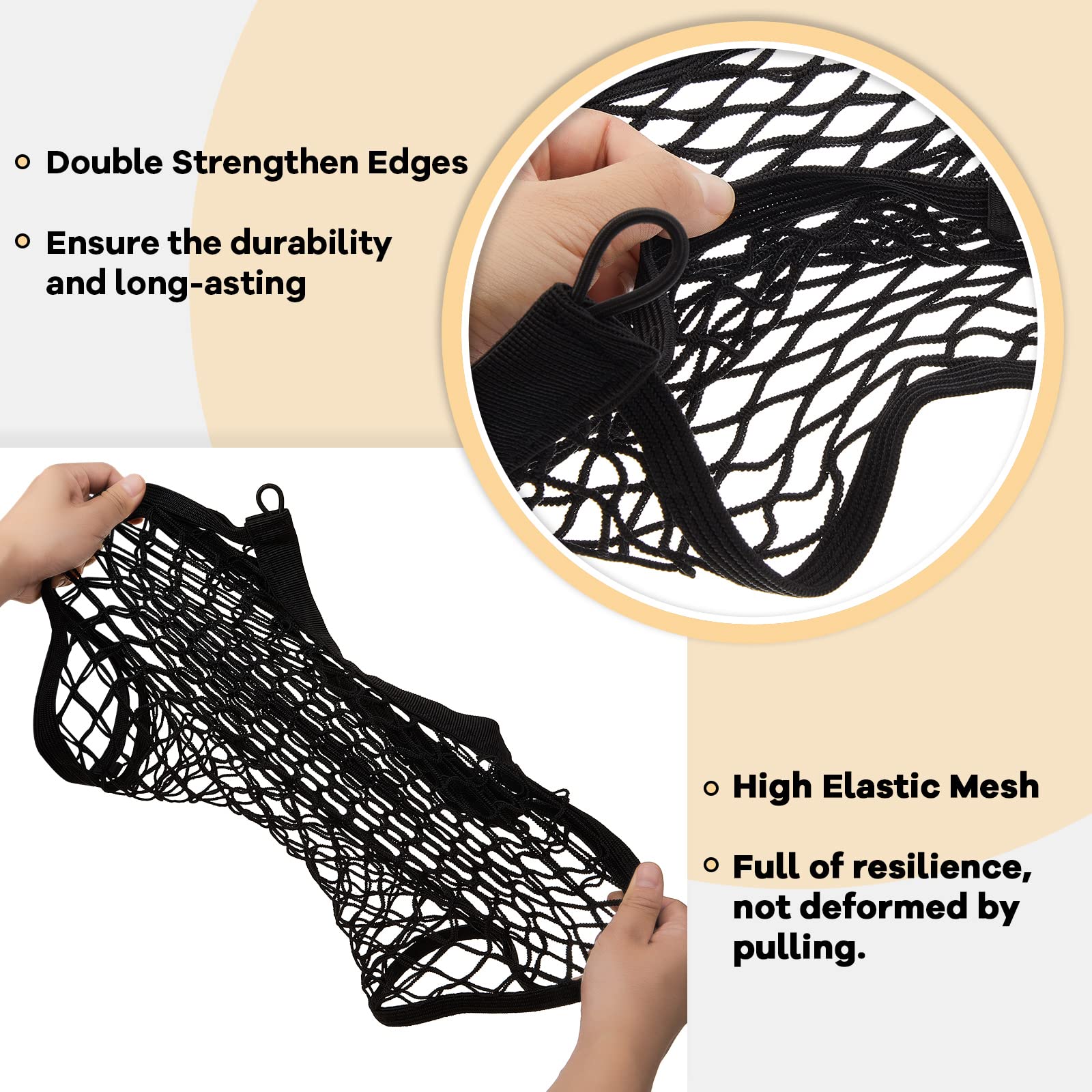 Easy-install cargo net with hooks and screws for stable positioning.