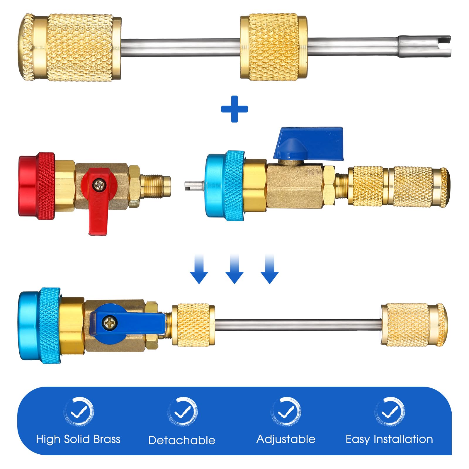 Frienda R22 and R410 adapter for versatile AC refrigerant work
