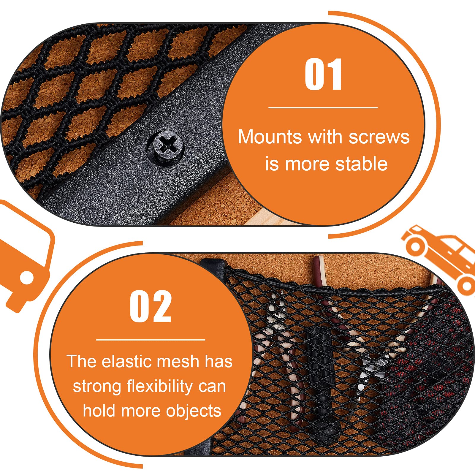 Frienda screw-fixed pocket installed on a vehicle surface for secure storage.