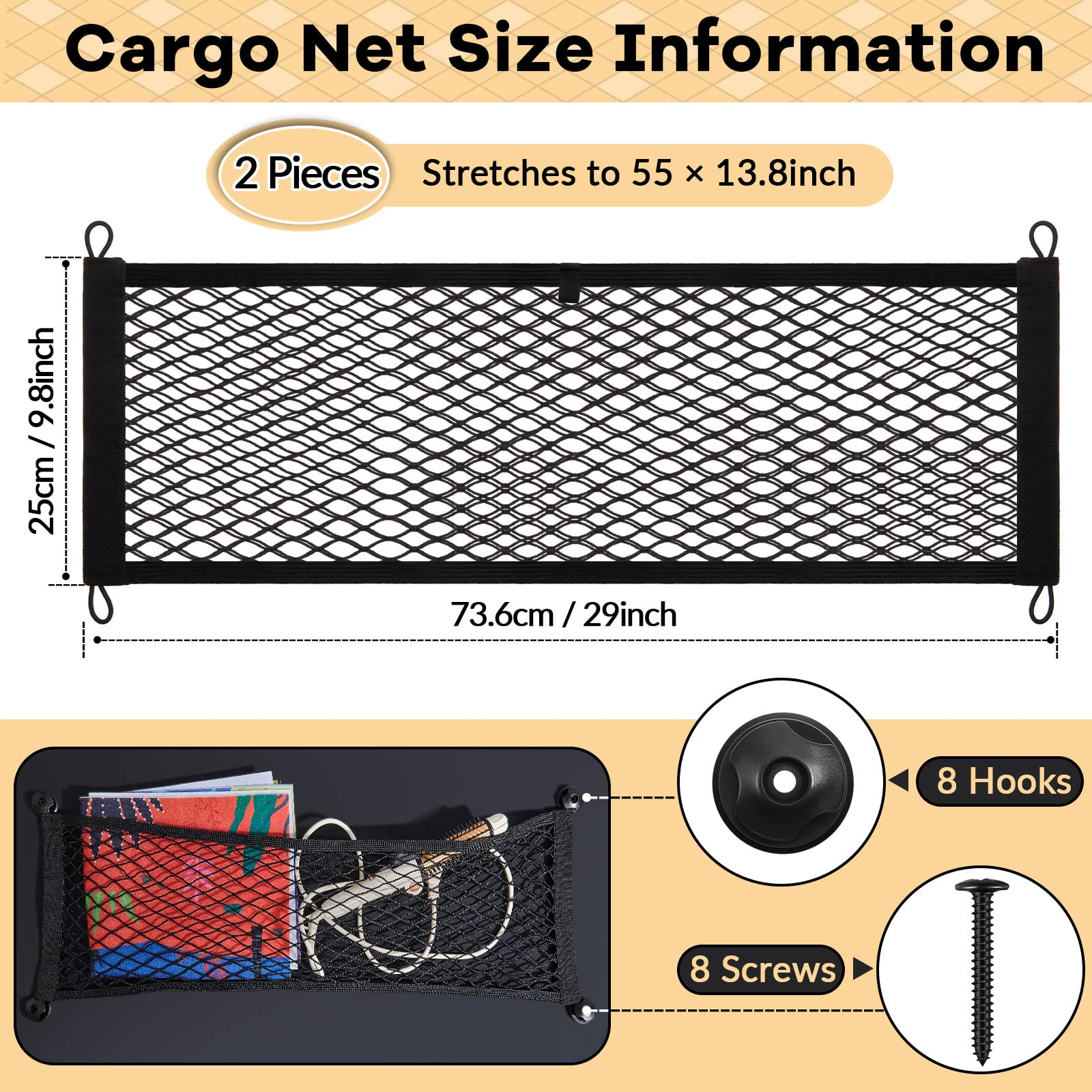 Small mesh pocket net installed on the trunk side keeps essentials within reach.