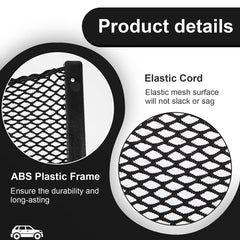 Frienda vehicle organizer mesh pocket in use to hold cables and snacks.
